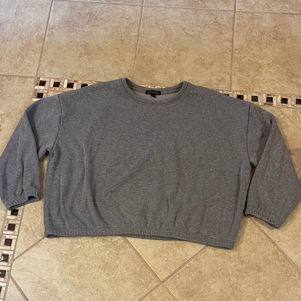 Banana Republic Gray Velour Lined Bubble Sleeve Sweatshirt XXL